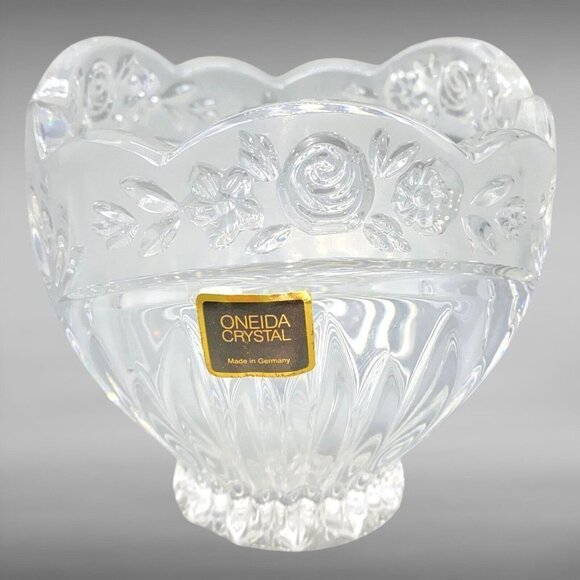 Vintage Oneida Crystal Southern Garden Roses Germany Heavy Candy Dish Bowl - Picture 1 of 8